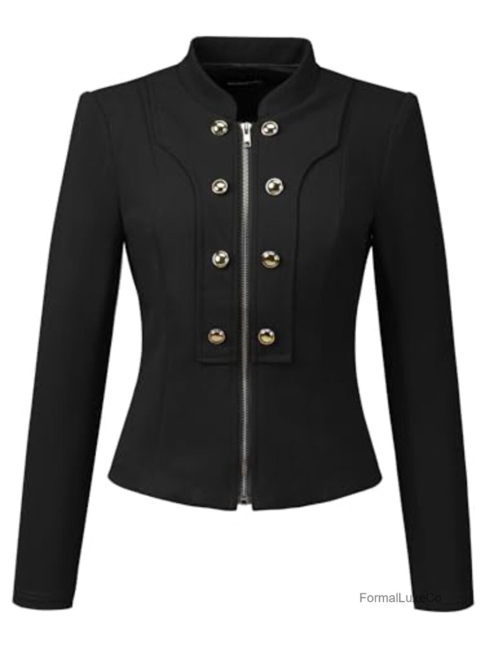 Steampunk Cropped Zip Up Jacket Button Decor Stand Collar Women's